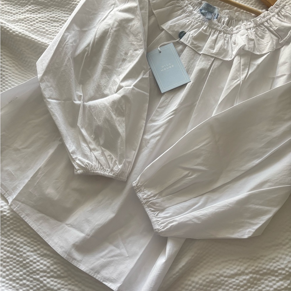 Hill House White Poplin Off-Shoulder Ruffled Parachute Sleeve Top - Picture 9 of 13